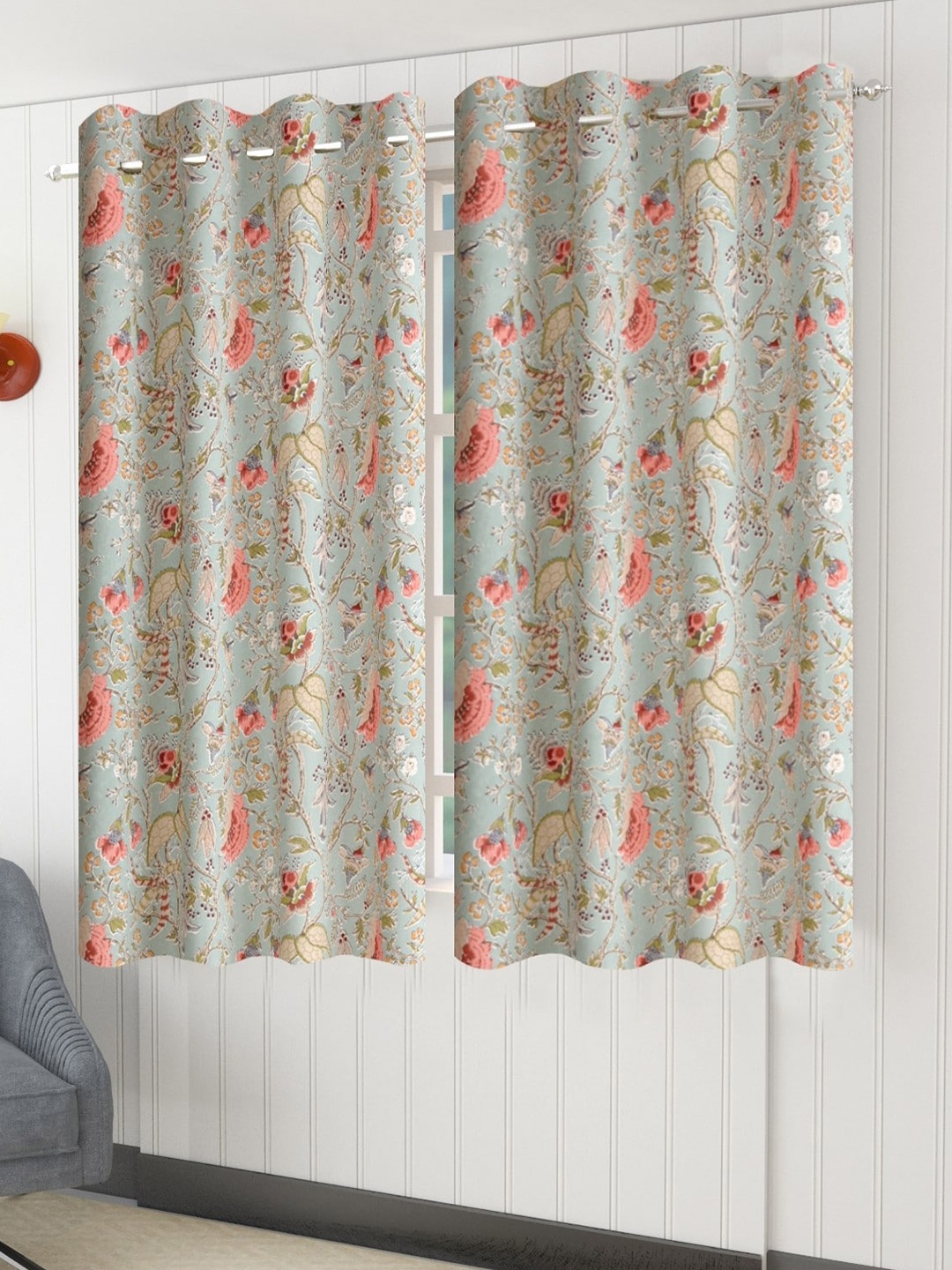 

Trance Home Linen Jaipuri Green & Pink 2 Pieces Cotton Floral Window Curtain