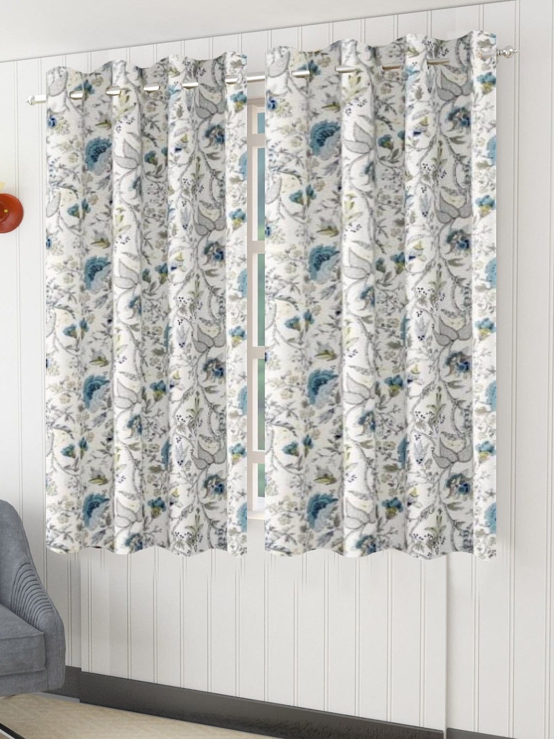 

Trance Home Linen Jaipuri Blue & White 2 Pieces Floral Cotton Window Curtain