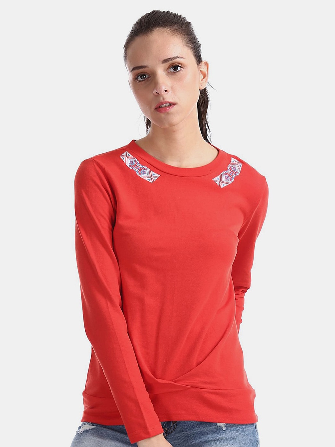 

V-Mart Long Sleeves Cotton Regular Top, Red