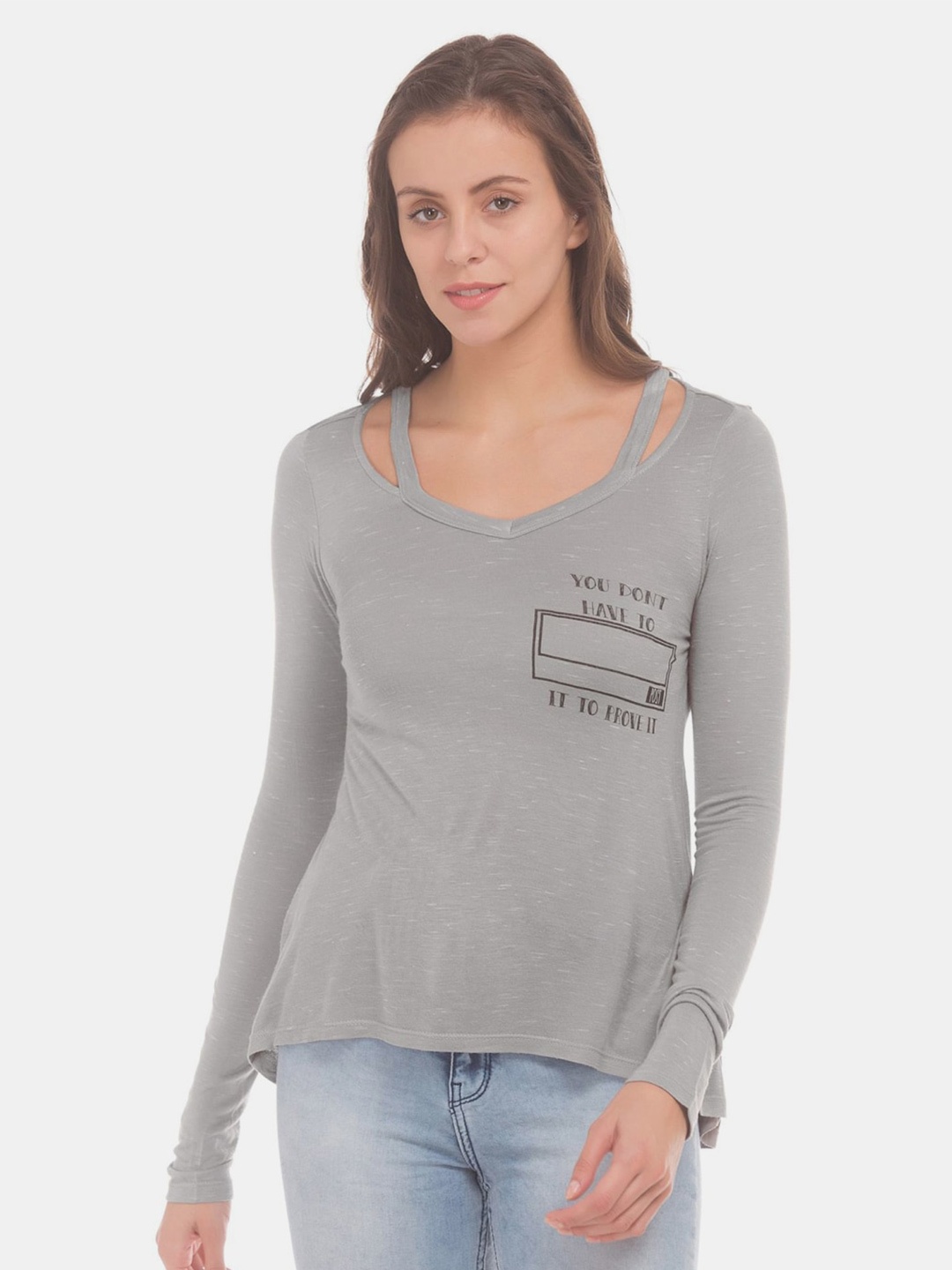 

V-Mart Typography Printed Cotton Top, Grey