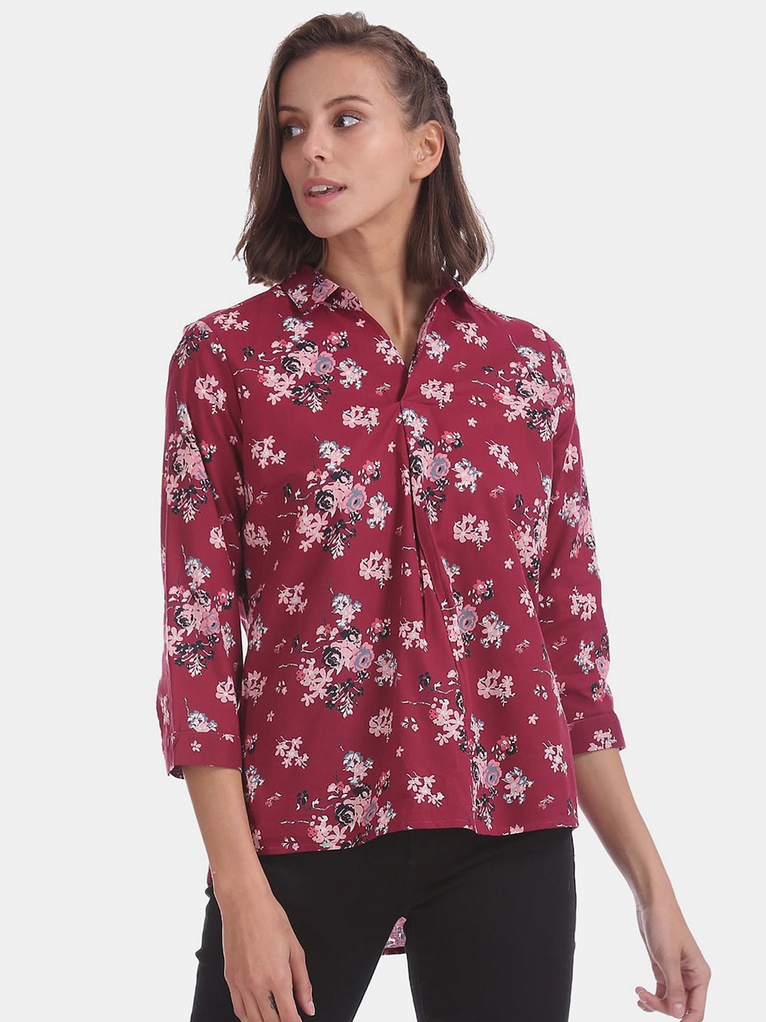 

V-Mart Floral Print Shirt Style Top, Pink