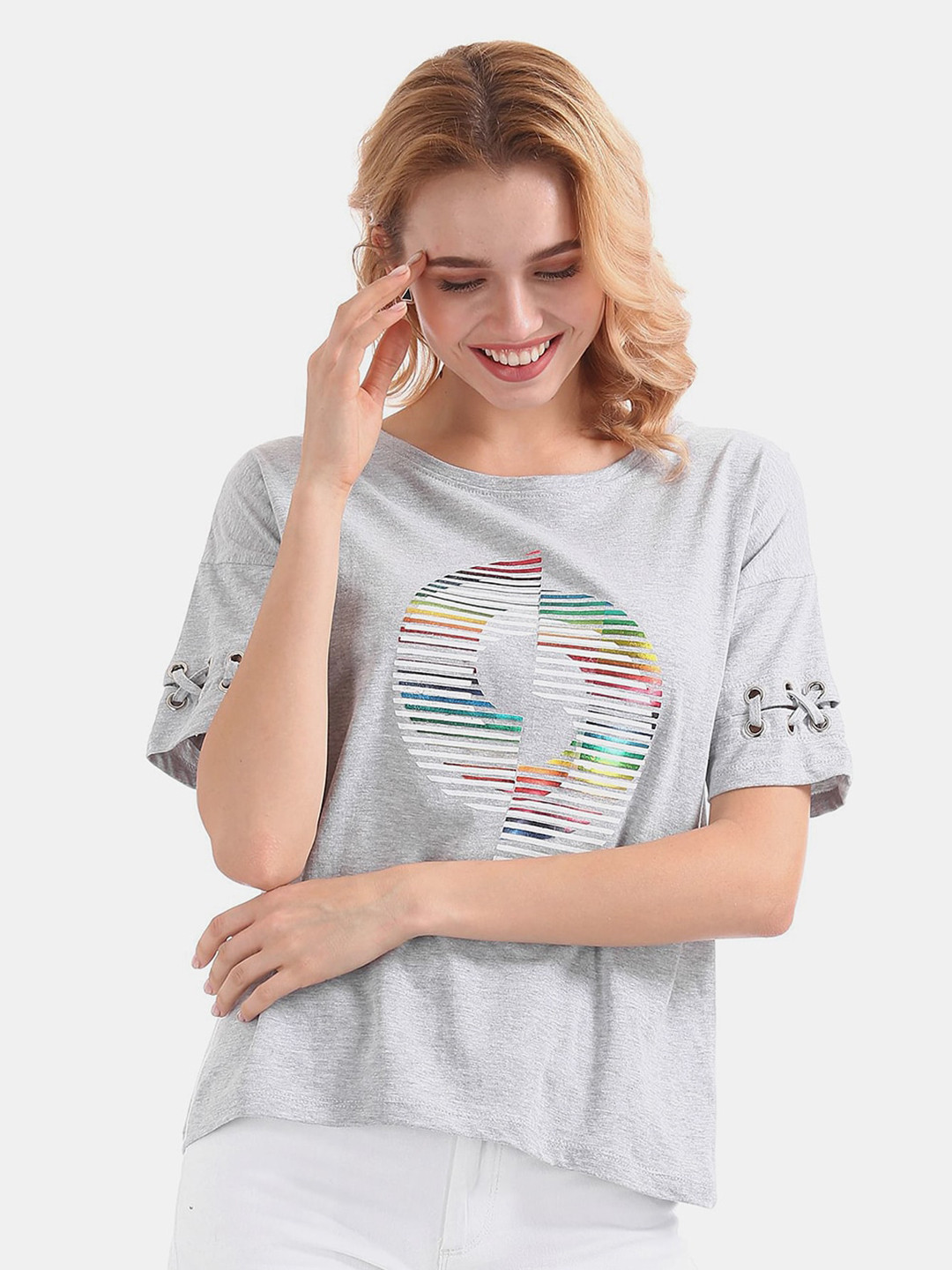 

V-Mart Graphic Print Boxy Top, Grey