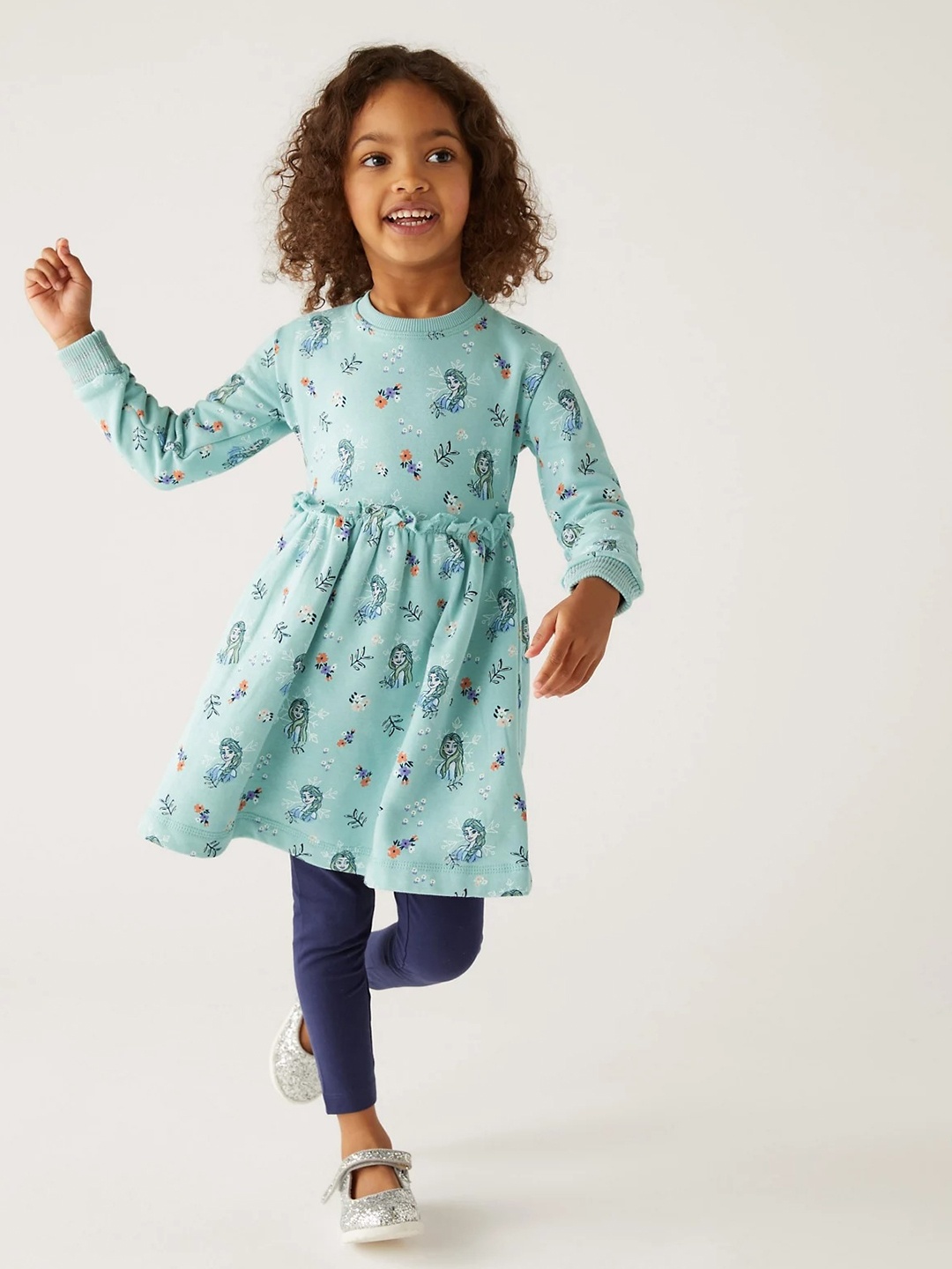 

Marks & Spencer Girls Frozen Printed Fit & Flare Dress, Green