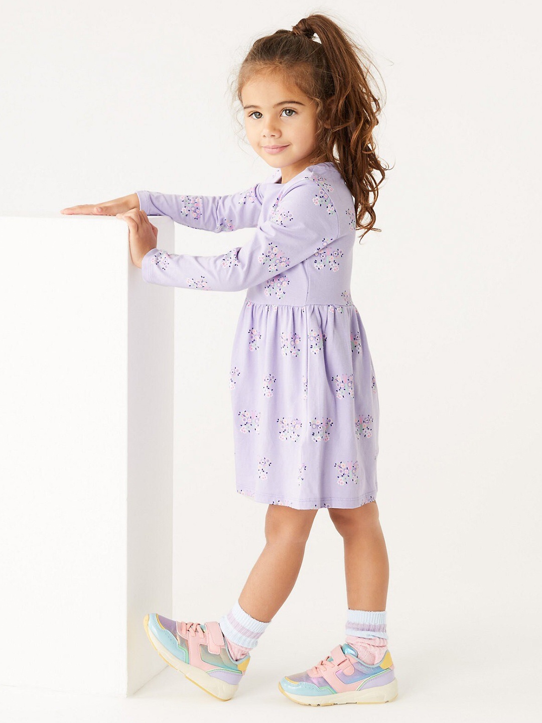 

Marks & Spencer Girls Floral Printed Pure Cotton Fit & Flare Dress, Lavender