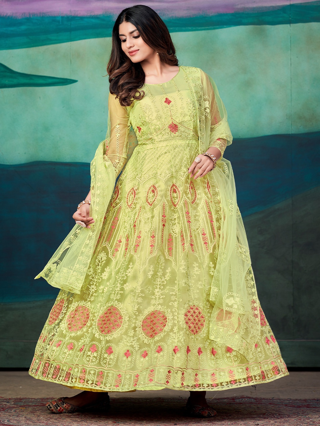 

Atsevam Ethnic Motif Embroidered Semi-Stitched Dress Material, Yellow