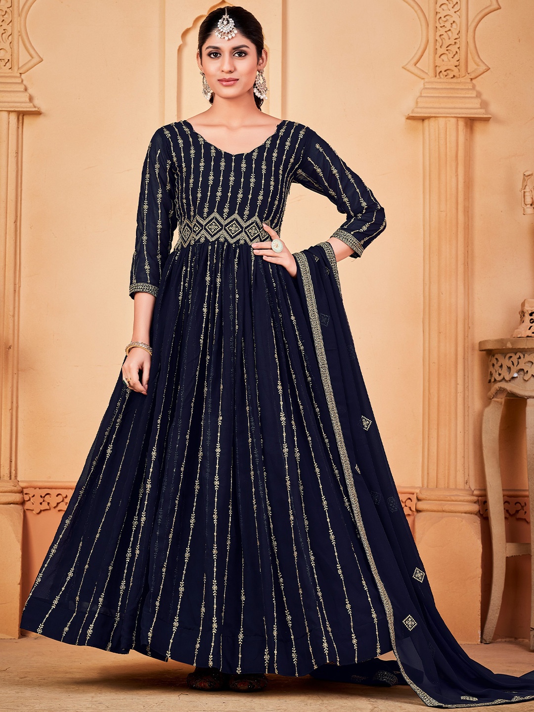 

Atsevam Embroidered Semi-Stitched Dress Material, Blue