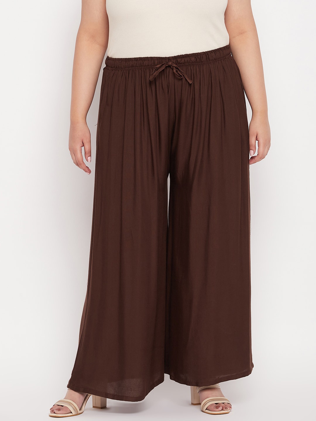 

Clora Creation Women Plus Size Wide Leg Palazzos, Coffee brown