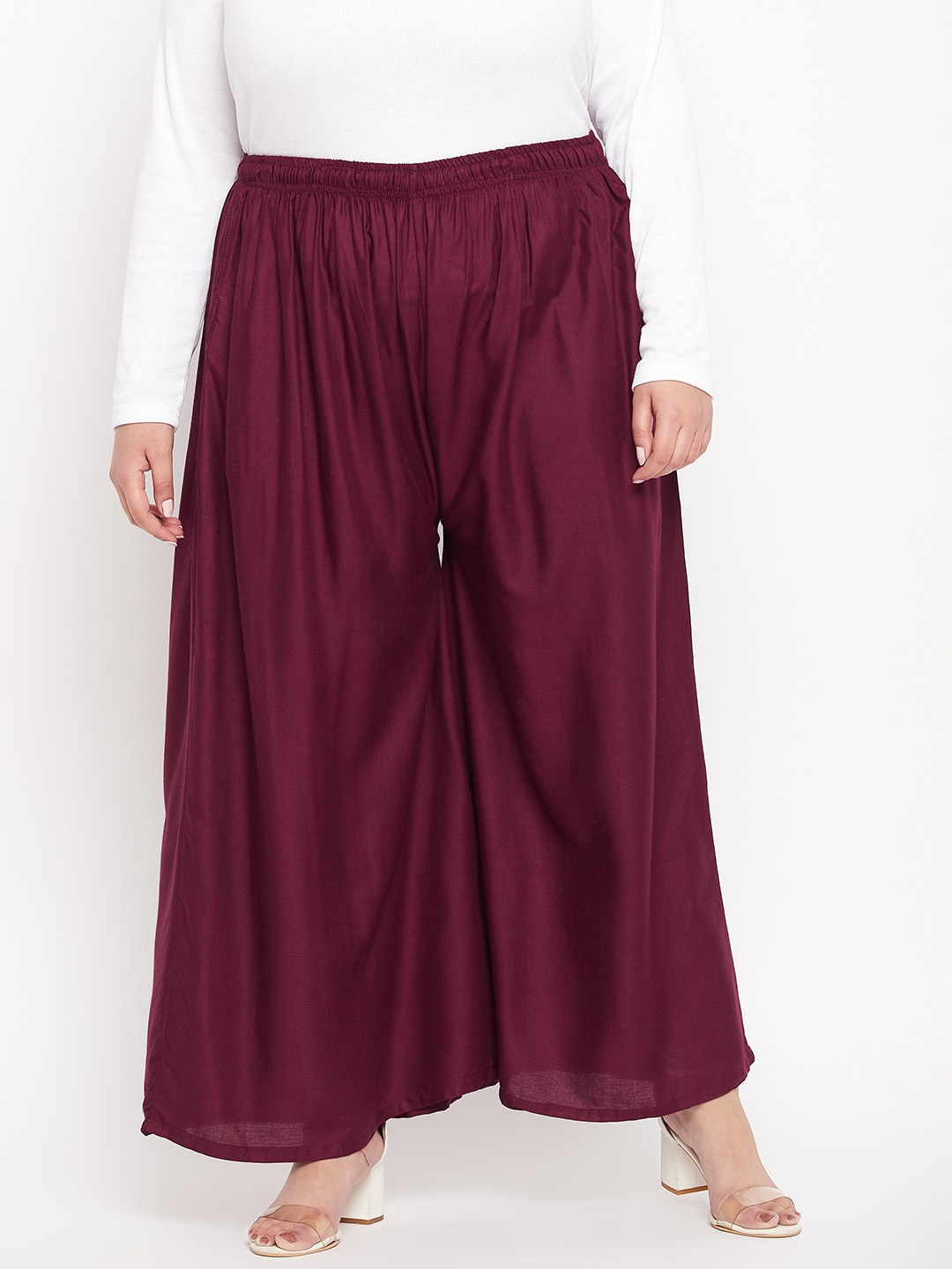 

Clora Creation Women Plus Size Wide Leg Palazzos, Burgundy