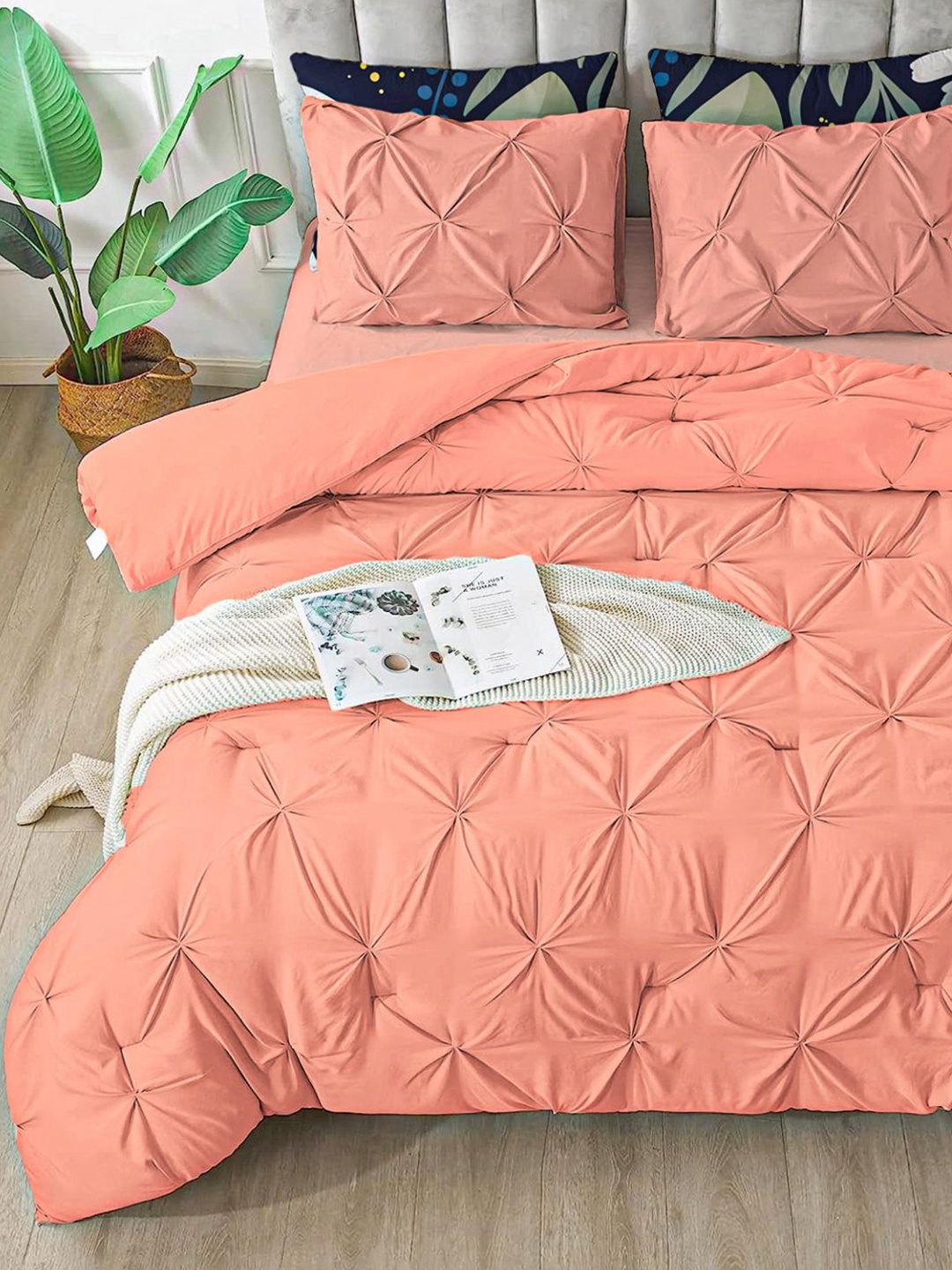 

THE WHITE MOSS Pinch Pleated Rose Gold Comforter & Pillow Cover, Peach