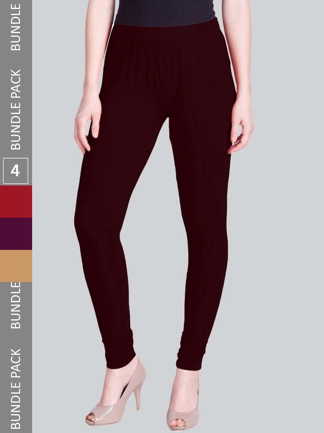 

LYRA Women Pack Of 4 Churidar-Length Cotton Lycra Leggings, Red