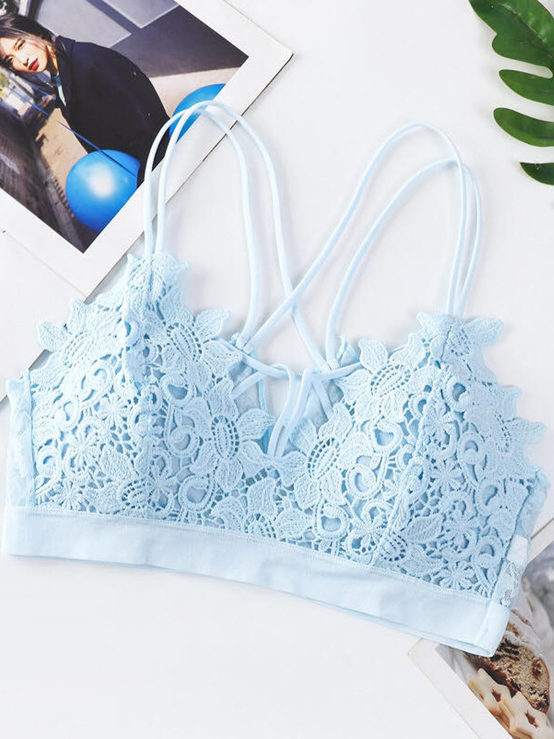 

FIMBUL Floral Lightly Padded Seamless Cotton Bralette Bra, Navy blue