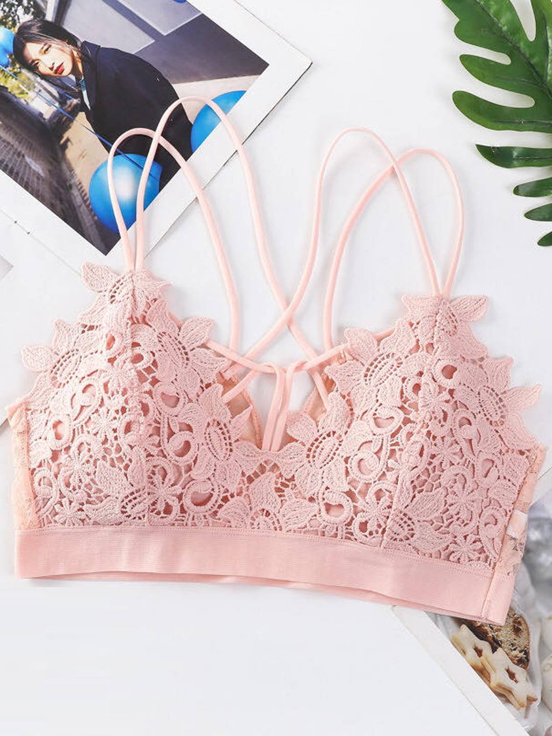 

FIMBUL Floral Lightly Padded Seamless Cotton Bralette Bra, Pink