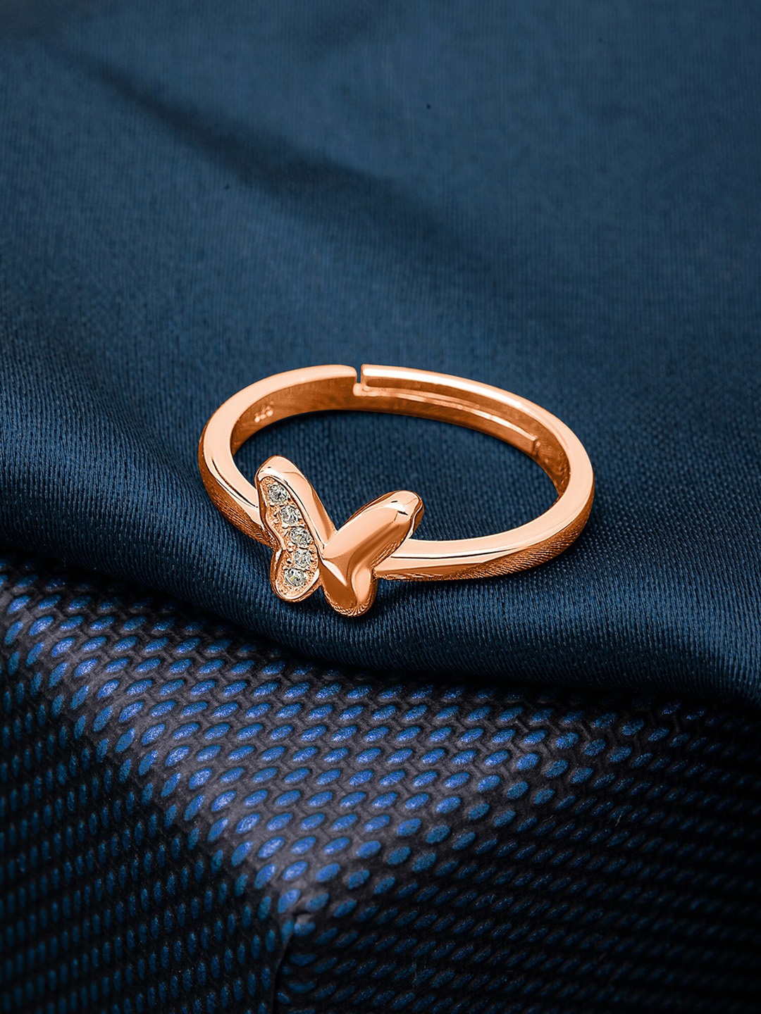 

SILBERRY 92.5 Sterling Silver Rose Gold-Plated & CZ-Studded Finger Ring