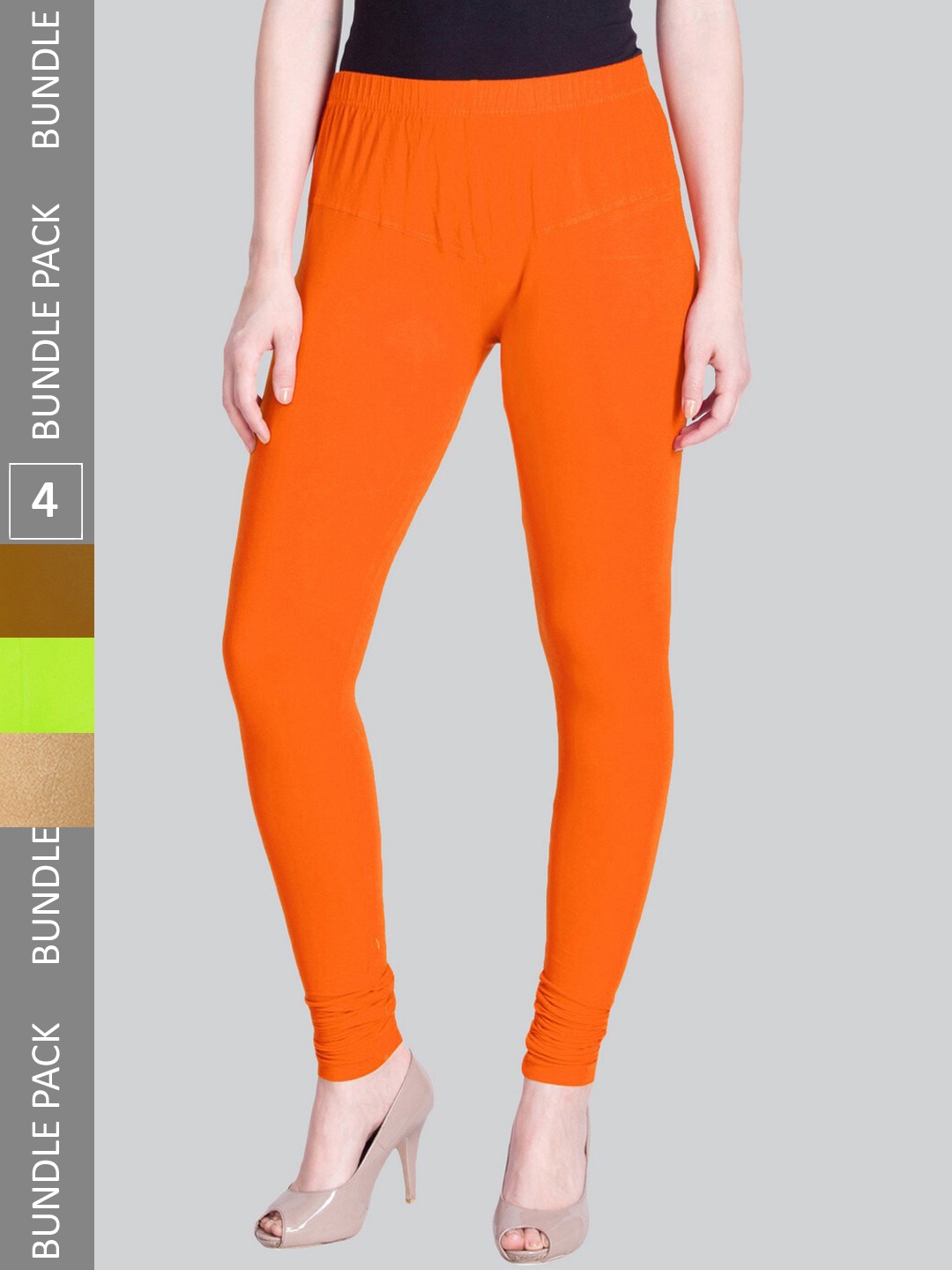 

LYRA Women Pack Of 4 Churidar-Length Cotton Lycra Leggings, Orange