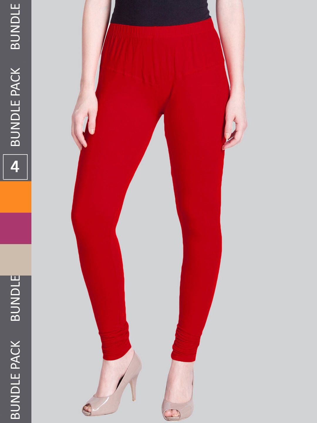 

LYRA Women Pack Of 4 Churidar-Length Cotton Lycra Leggings, Red