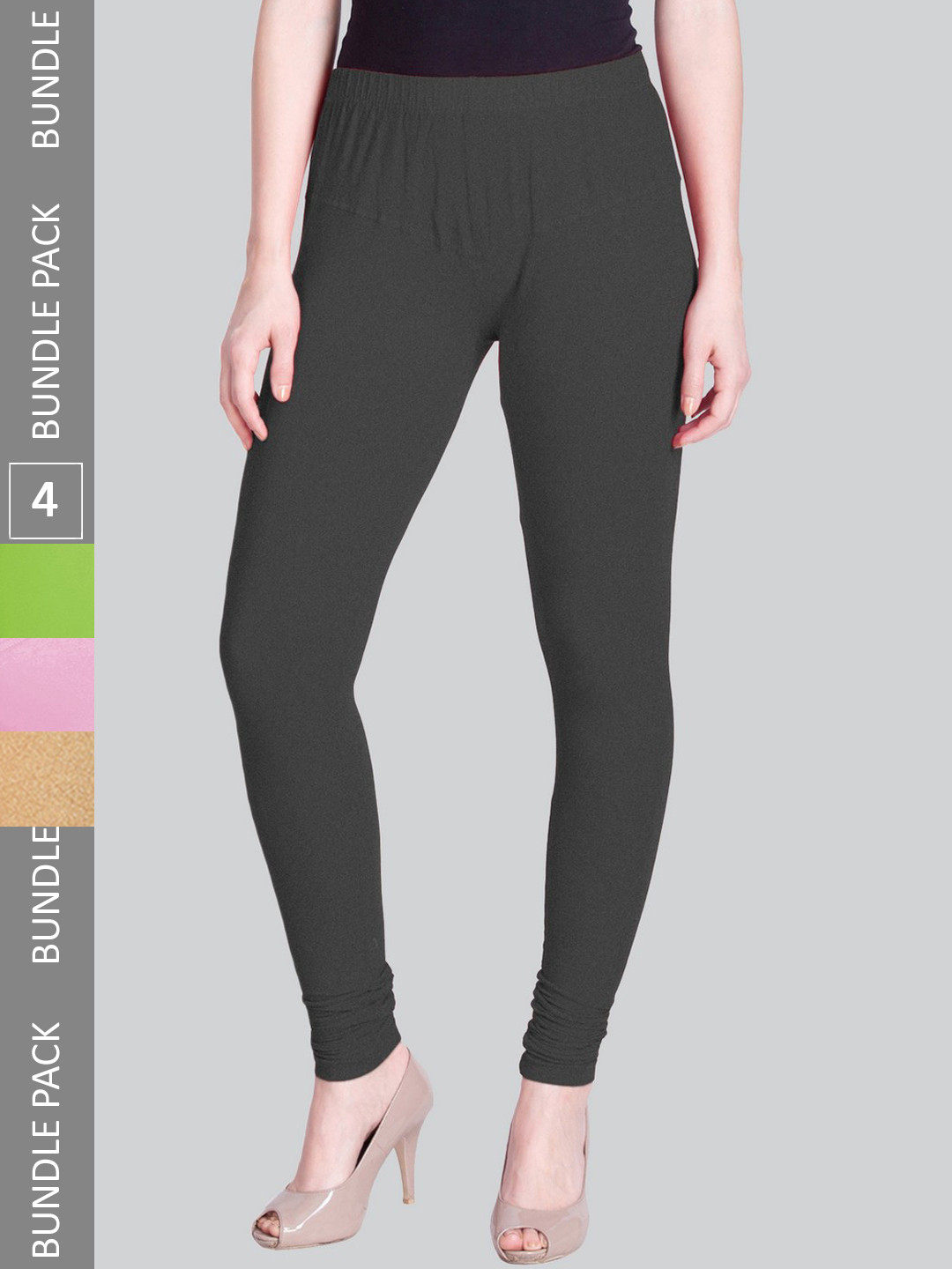 

LYRA Women Pack Of 4 Churidar-Length Cotton Lycra Leggings, Green
