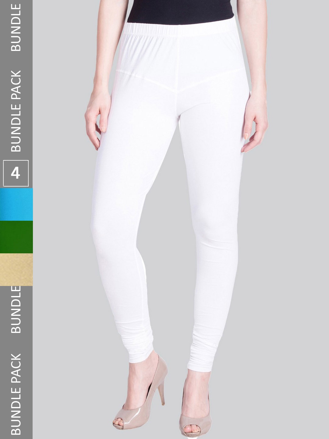 

LYRA Women Pack Of 4 Churidar-Length Cotton Lycra Leggings, White