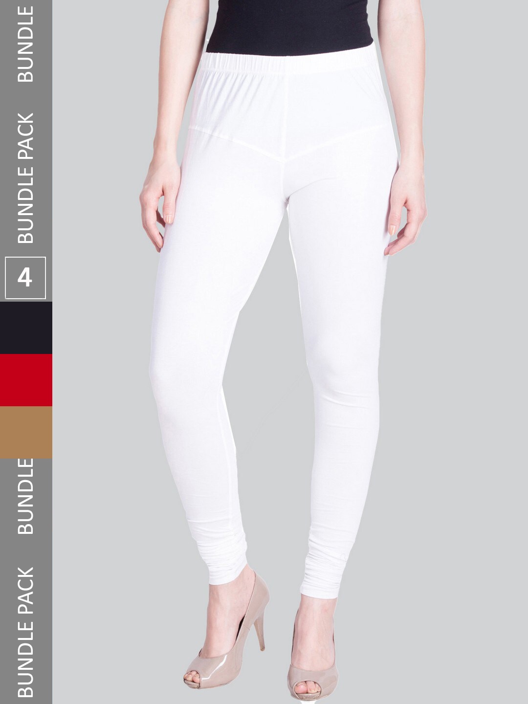 

LYRA Women Pack Of 4 Churidar-Length Cotton Lycra Leggings, White