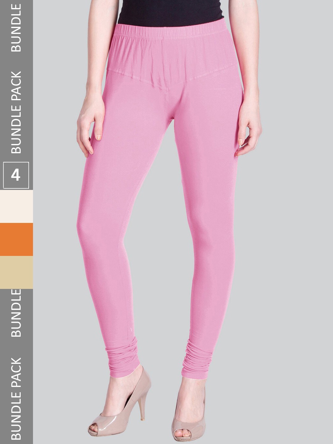 

LYRA Women Pack Of 4 Churidar-Length Cotton Lycra Leggings, Pink