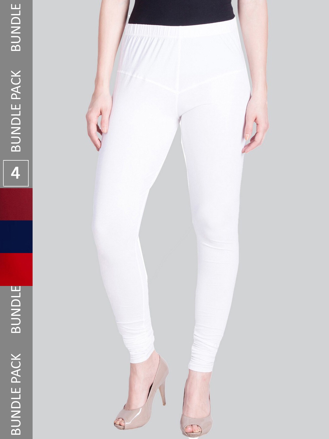 

LYRA Women Pack Of 4 Churidar-Length Cotton Lycra Leggings, White
