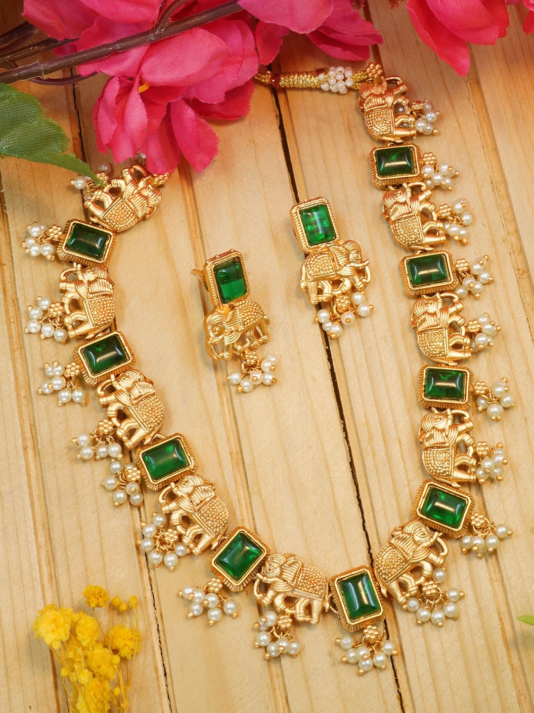 

GRIIHAM Gold-Plated AD Stone Studded Jewellery Set, Green