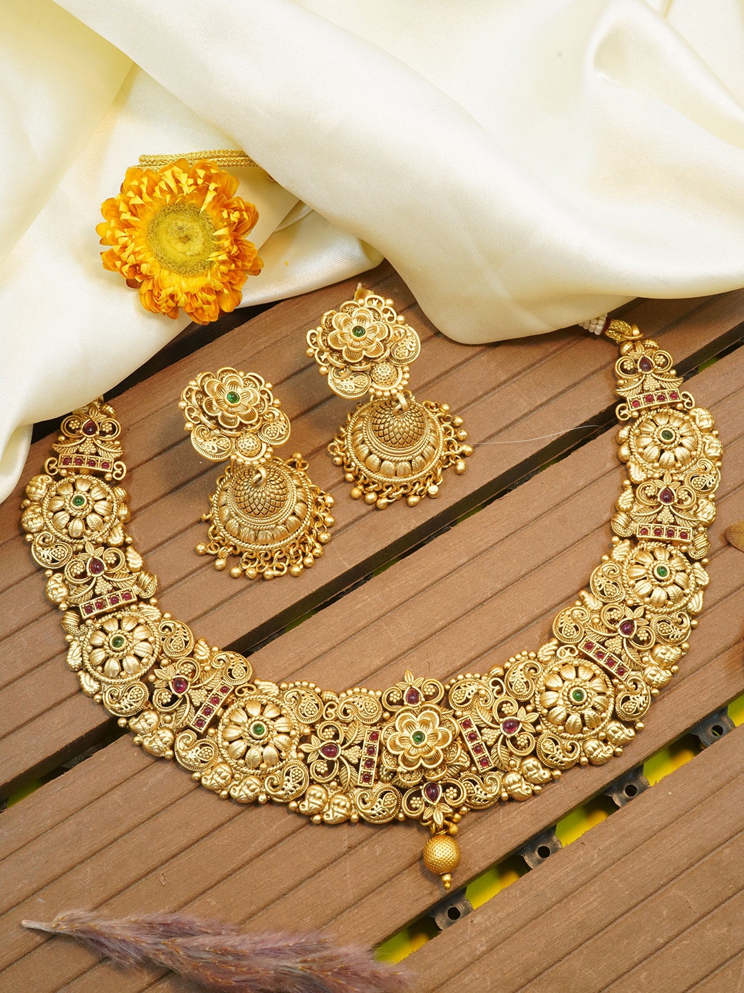 

GRIIHAM Gold-Plated AD-Studded Antique Jewellery Set