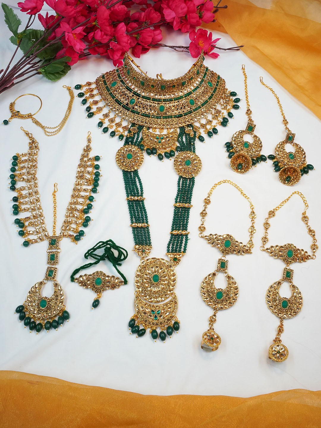 

GRIIHAM Gold-Plated AD-Studded Bridal Jewellery Set, Green