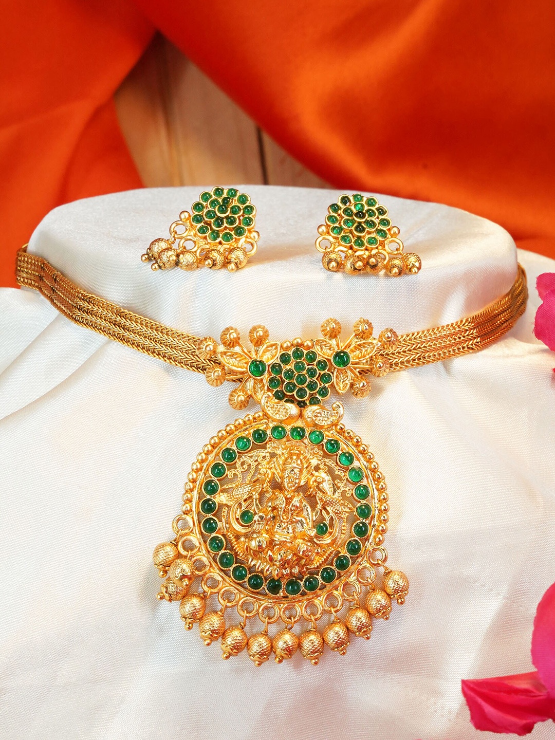 

GRIIHAM Gold-Plated AD-Studded Antique Jewellery Set
