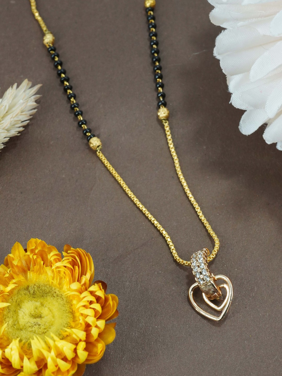 

GRIIHAM Gold Plated Stones & Beads Studded Mangalsutra