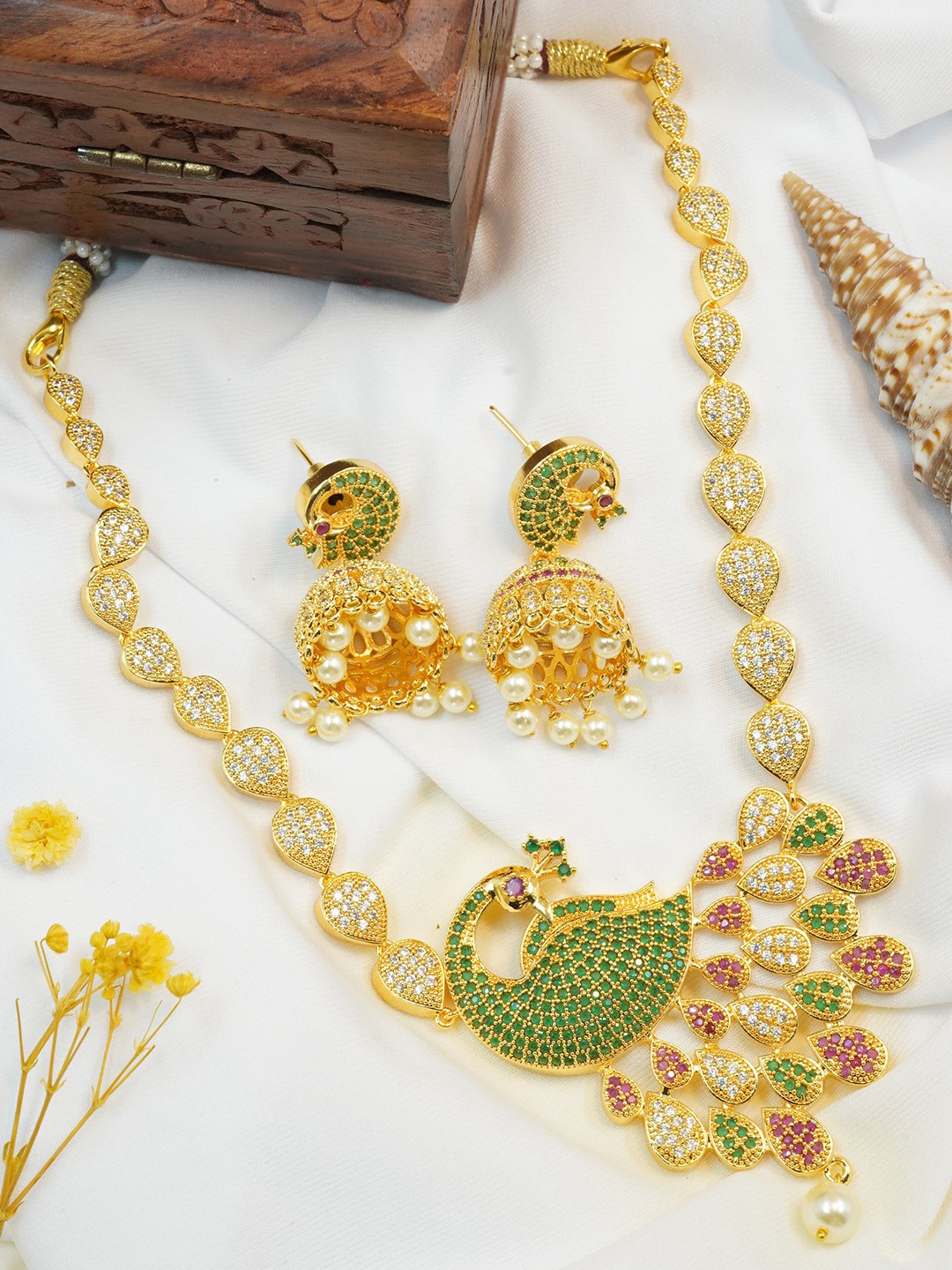 

GRIIHAM Gold-Plated Cubic Zirconia-Studded Antique Jewellery Set