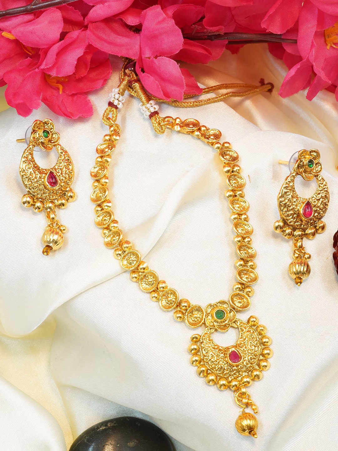 

GRIIHAM Gold-Plated AD-Studded Antique Jewellery Set