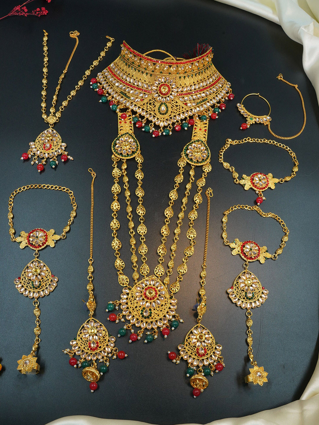 

GRIIHAM Gold-Plated AD-Studded Bridal Jewellery Set