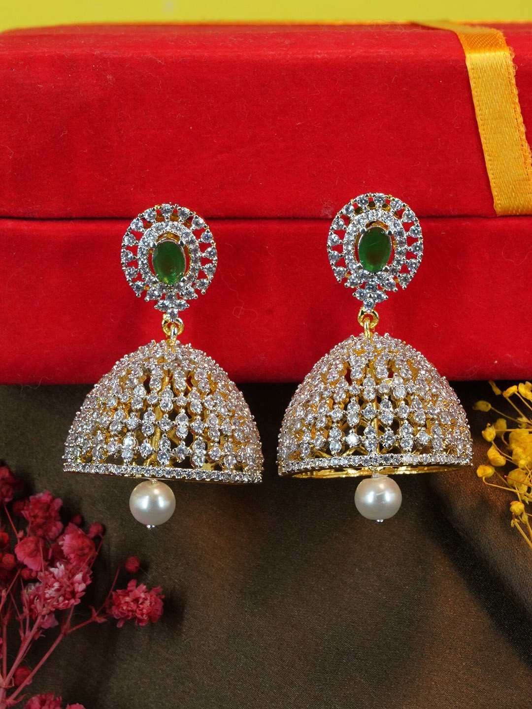 

GRIIHAM Gold-Plated Contemporary Jhumkas Earrings, Green
