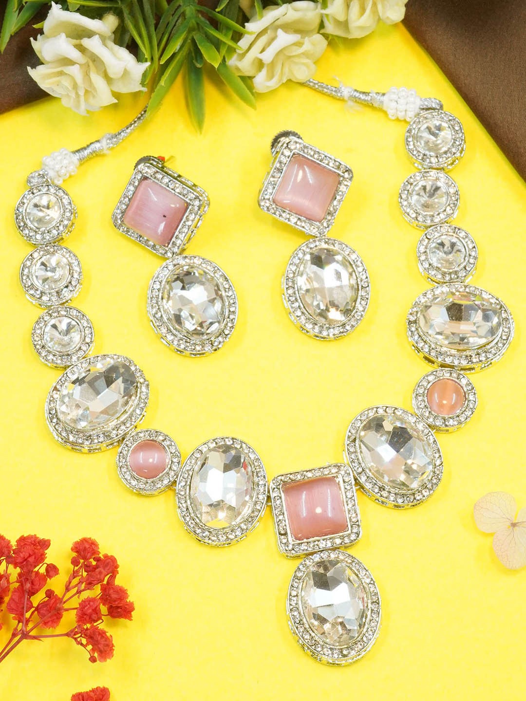 

GRIIHAM Gold-Plated AD-Studded & Beaded Jewellery Set