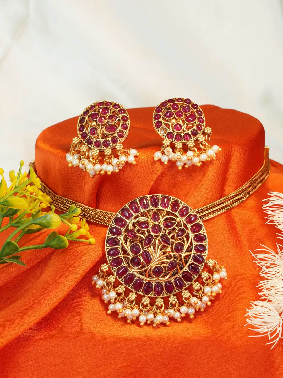 

GRIIHAM Gold-Plated AD-Studded Antique Jewellery Set