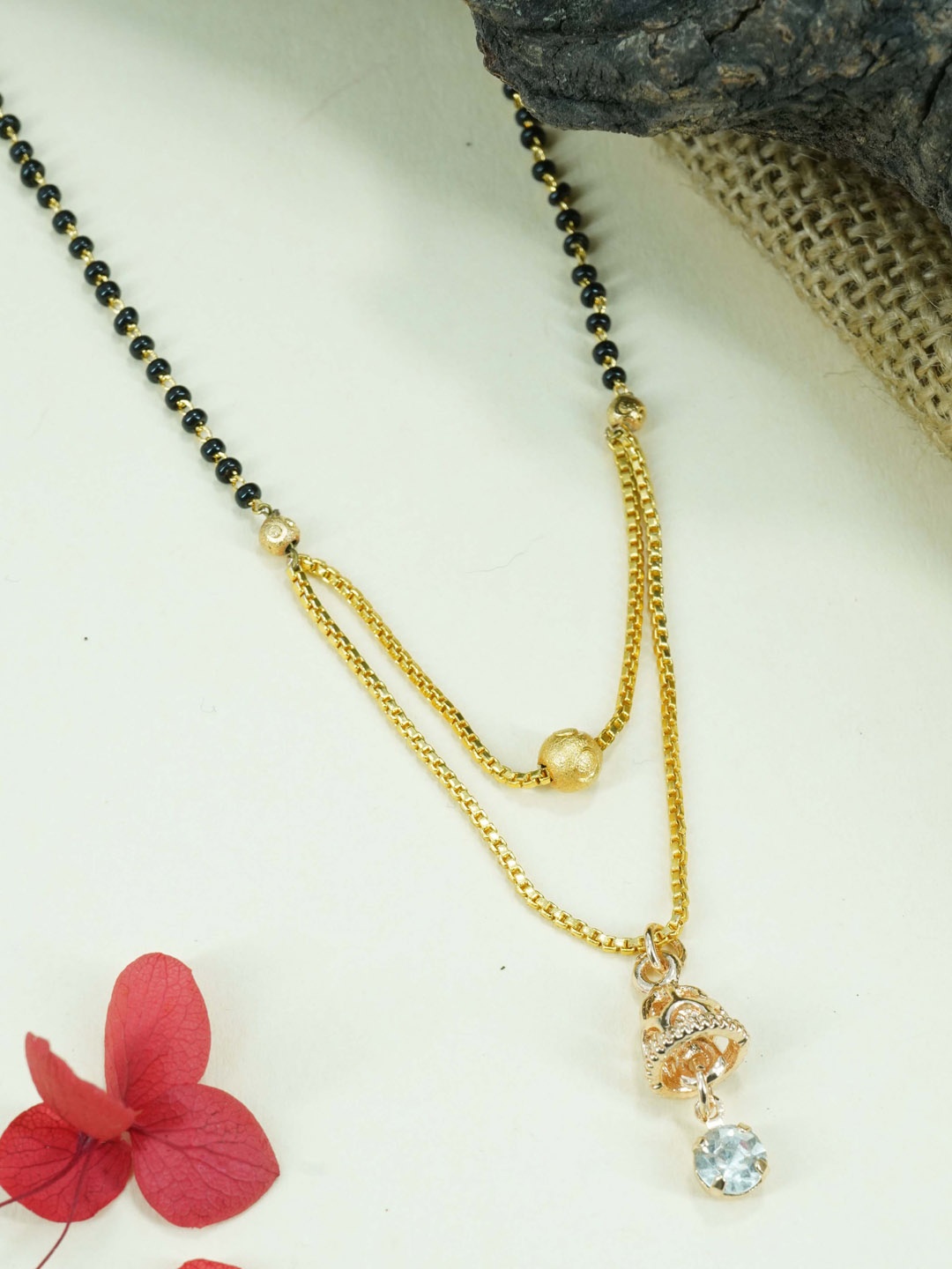 

GRIIHAM Gold Plated Stone Studded & Beaded Mangalsutra