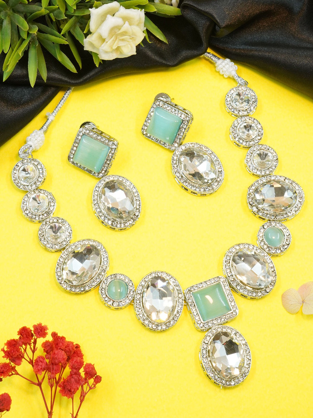 

GRIIHAM Silver-Plated AD-Studded Jewellery Set