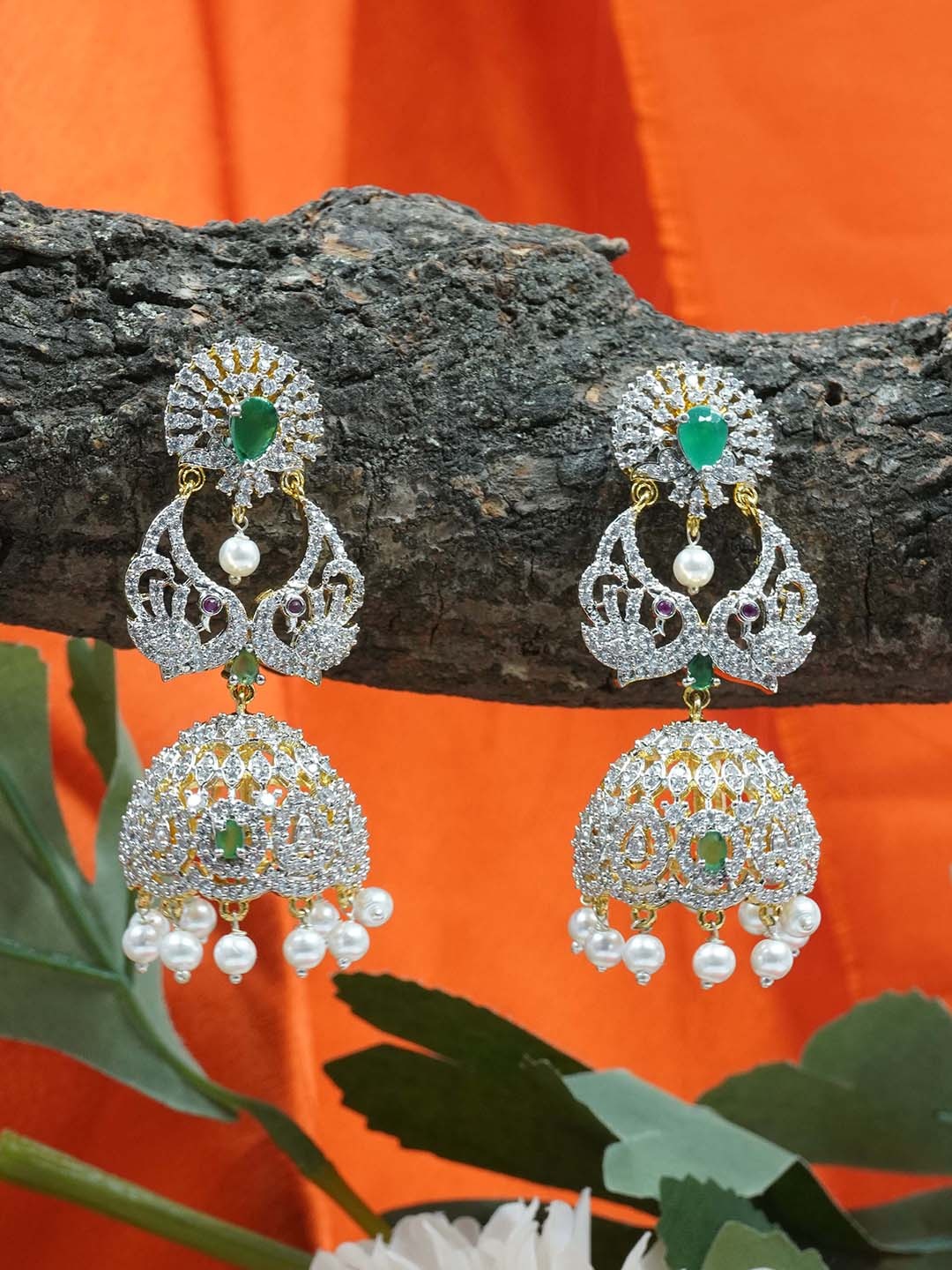 

GRIIHAM Gold-Plated Contemporary Chandbalis Earrings, Green