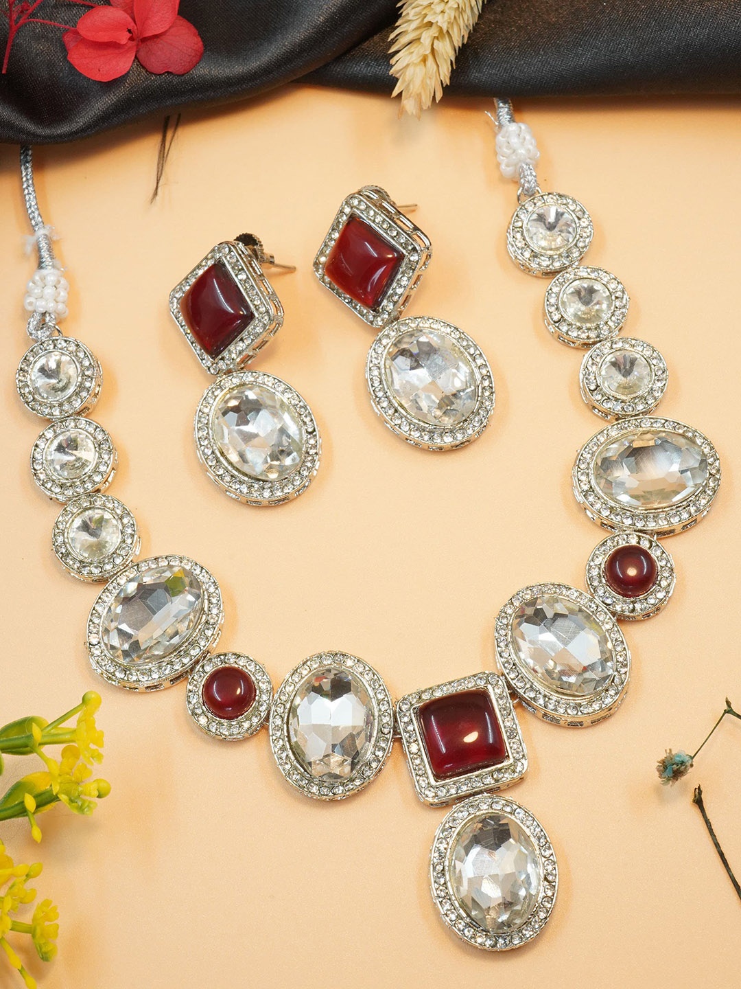 

GRIIHAM Silver-Plated AD-Studded Jewellery Set