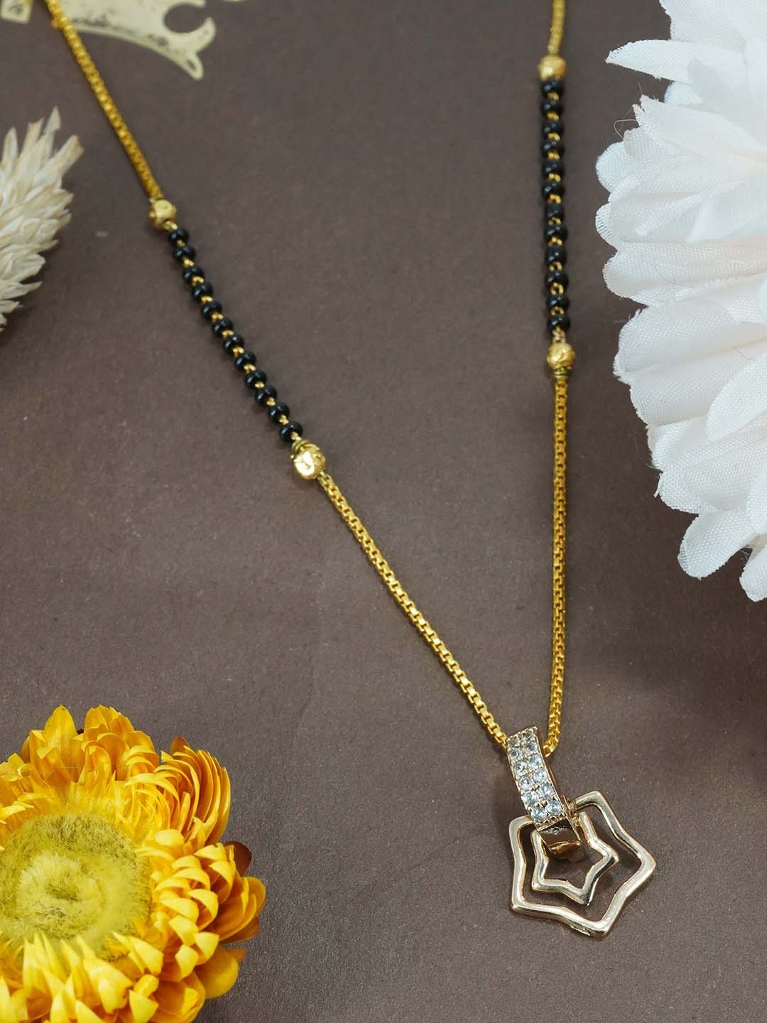 

GRIIHAM Gold-Plated Stones & Beads-Studded Mangalsutra