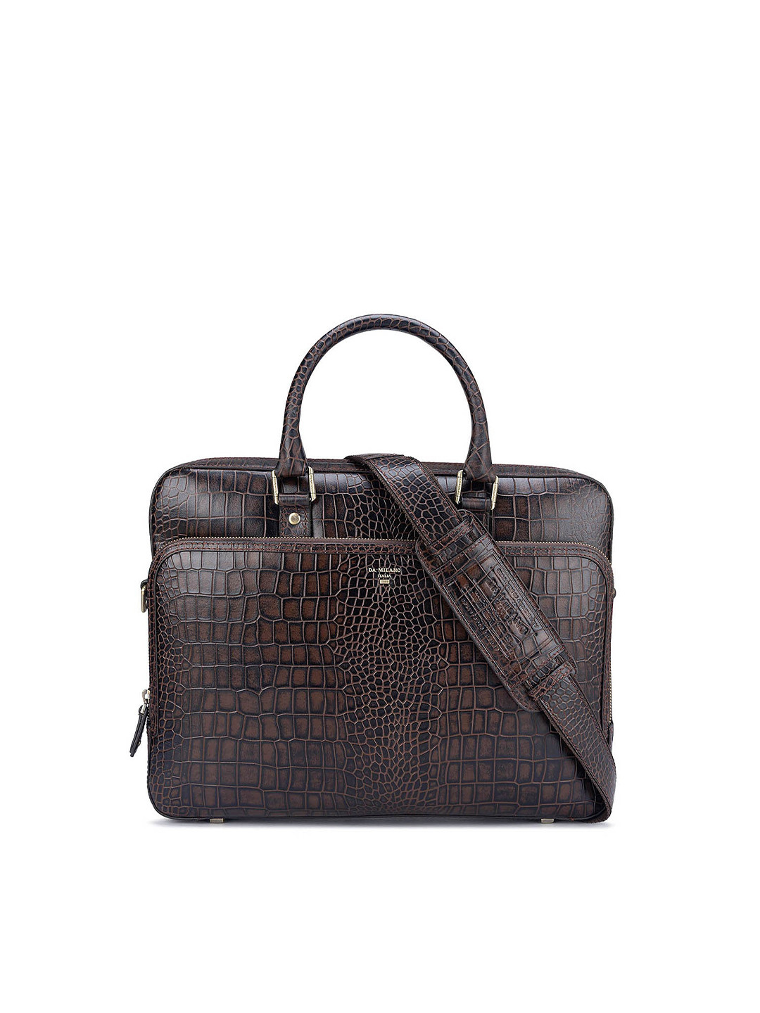 

Da Milano Textured Leather Laptop Bag, Brown