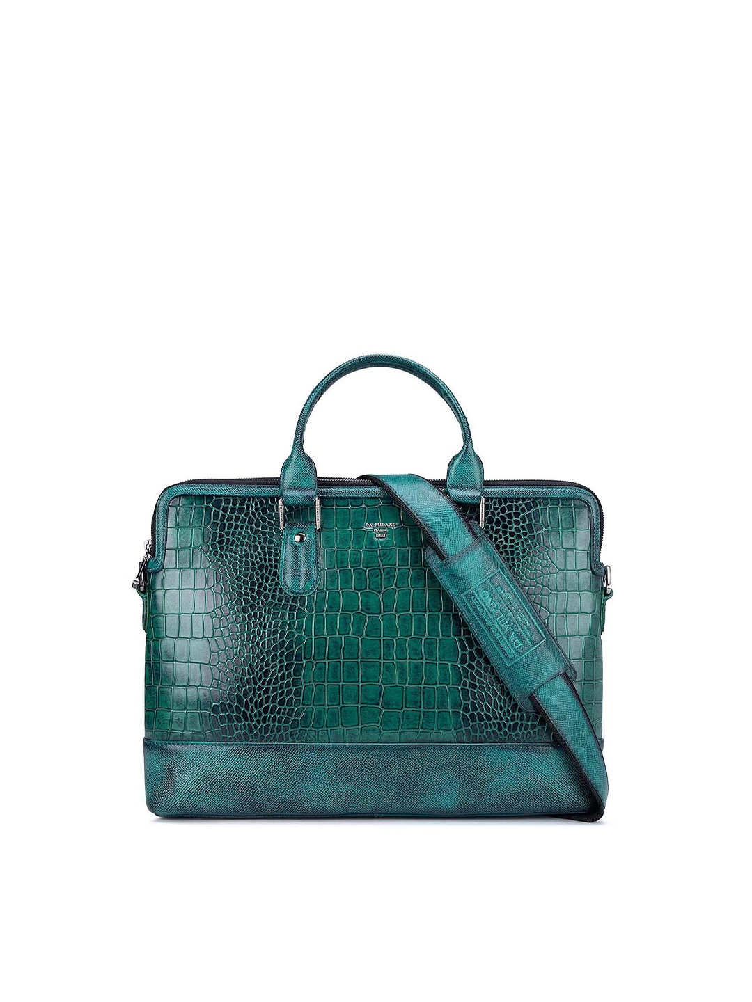 

Da Milano Textured Leather Laptop Bag, Green