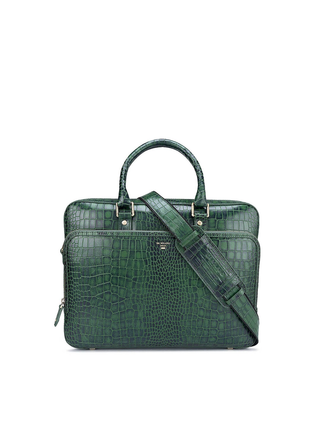 

Da Milano Textured Leather Laptop Bag, Green
