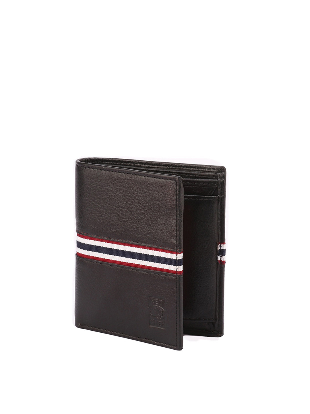 

Red Chief Men Striped Leather Two Fold Wallet, Black