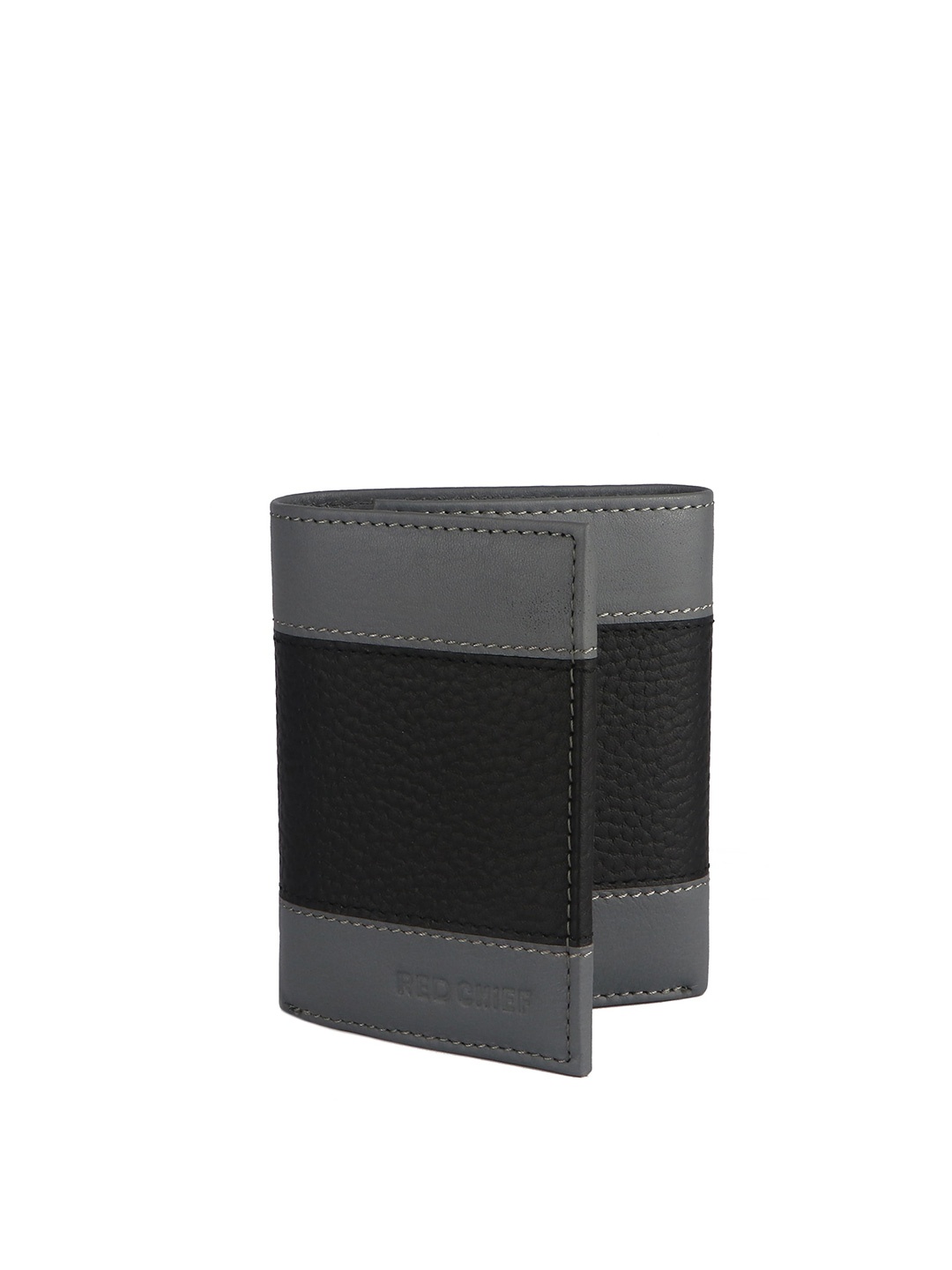 

Red Chief Men Colourblocked Leather Three Fold Wallet, Black