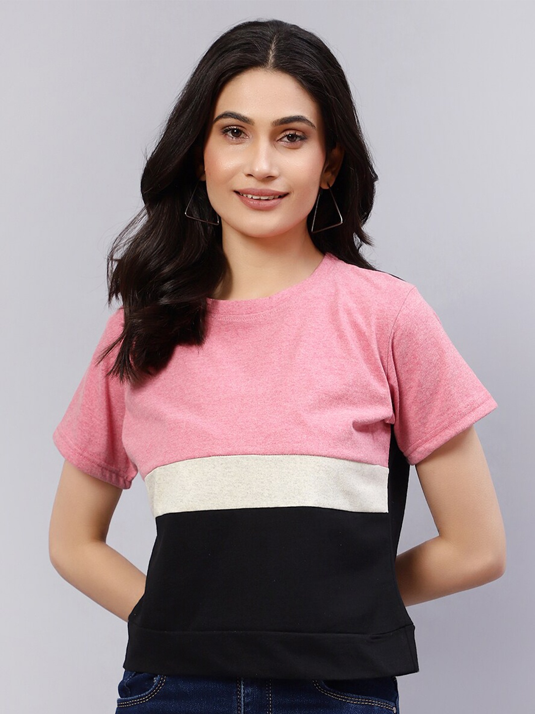 

DIAZ Colourblocked Cotton T-shirt, Pink
