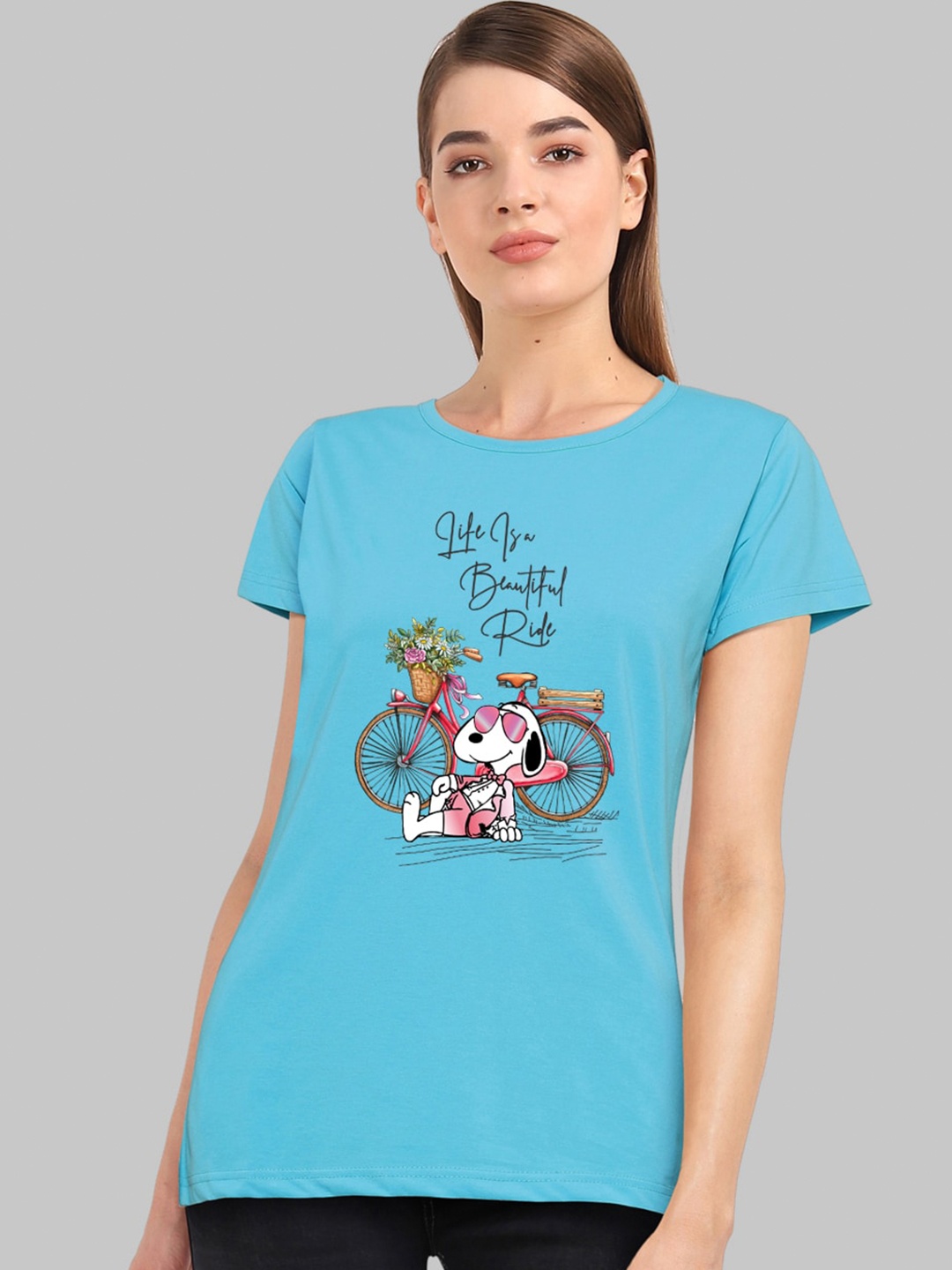 

CHOZI Women Graphic Printed Round Neck Bio Finish Cotton T-shirt, Blue