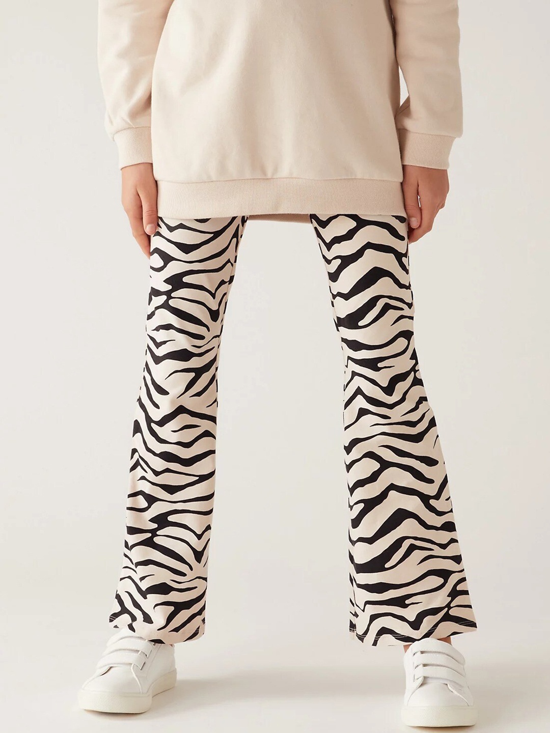 

Marks & Spencer M&S COLLECTION Cotton Rich Zebra Print Bootcut Trousers, Cream