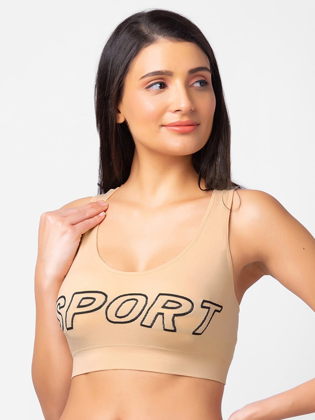 

FashionRack Typography Anti-Odour Padded Seamless Cotton Sports Bra, Beige