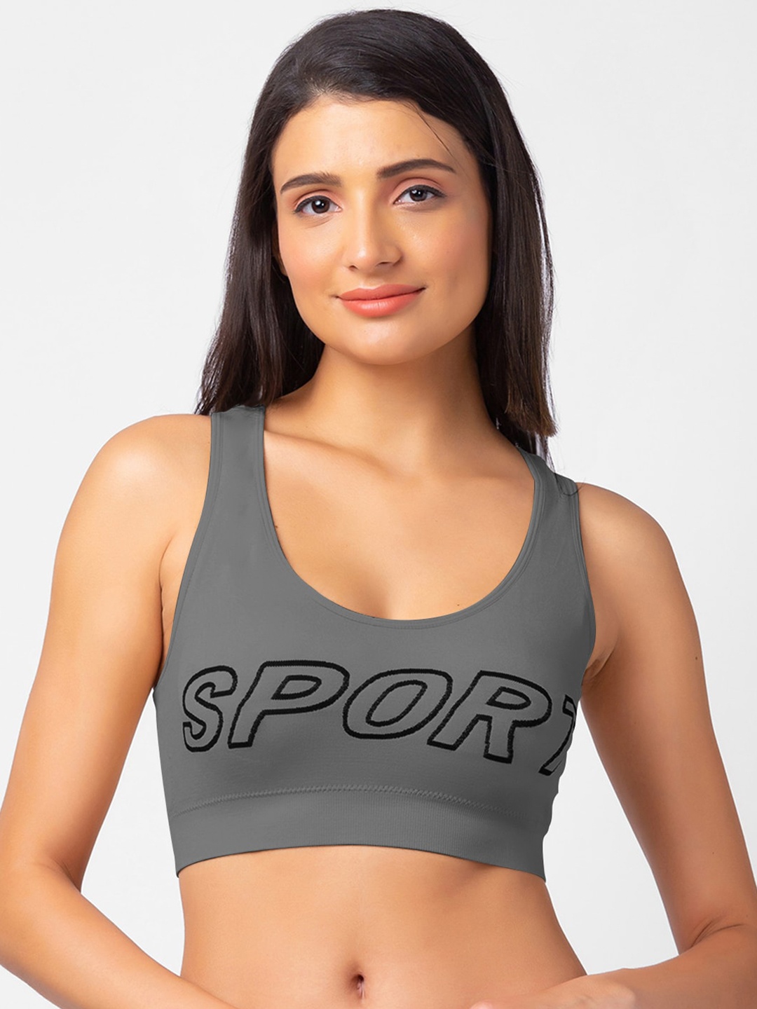 

FashionRack Typography Anti-Odour Seamless Padded Cotton Sports Bra, Grey
